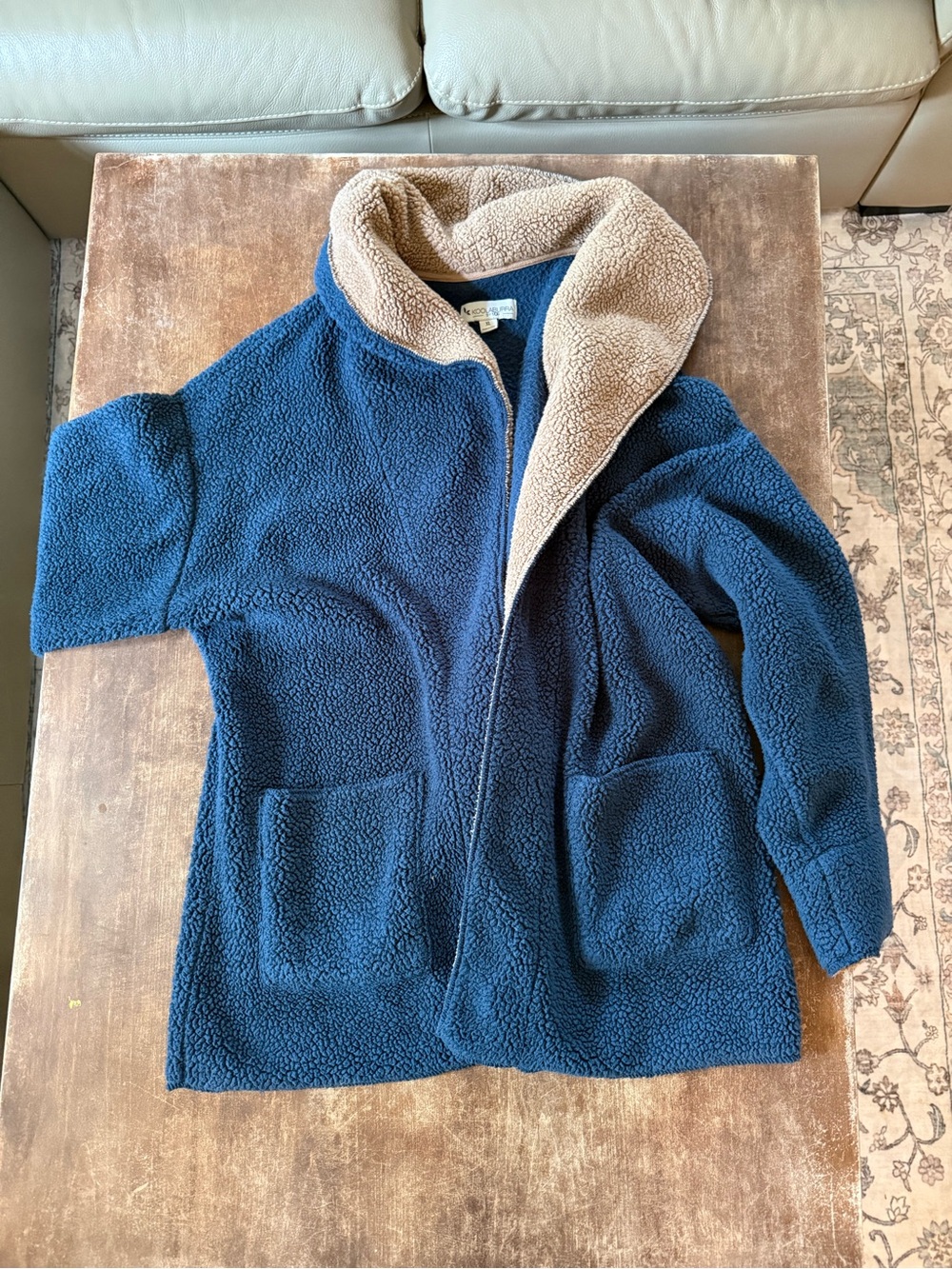 Koolaburra Navy Blue Sherpa Jacket with Cream Lining